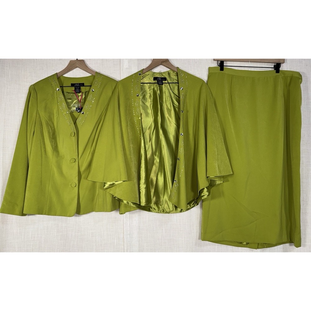 NWT Midnight Velvet Green Embellished Sz 16 Church Skirt Suit Set 3 pc Cape